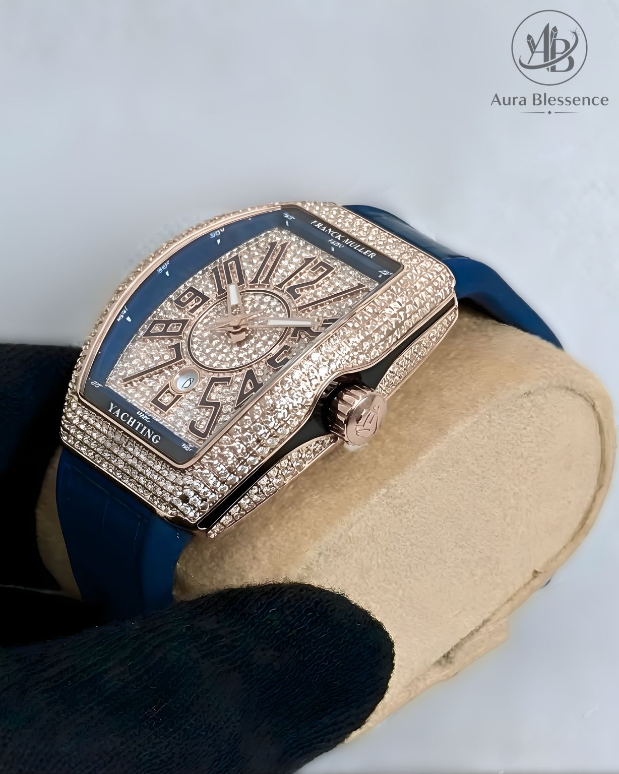 Luxury Diamond Style Watch – Blue Strap, Elegant Design