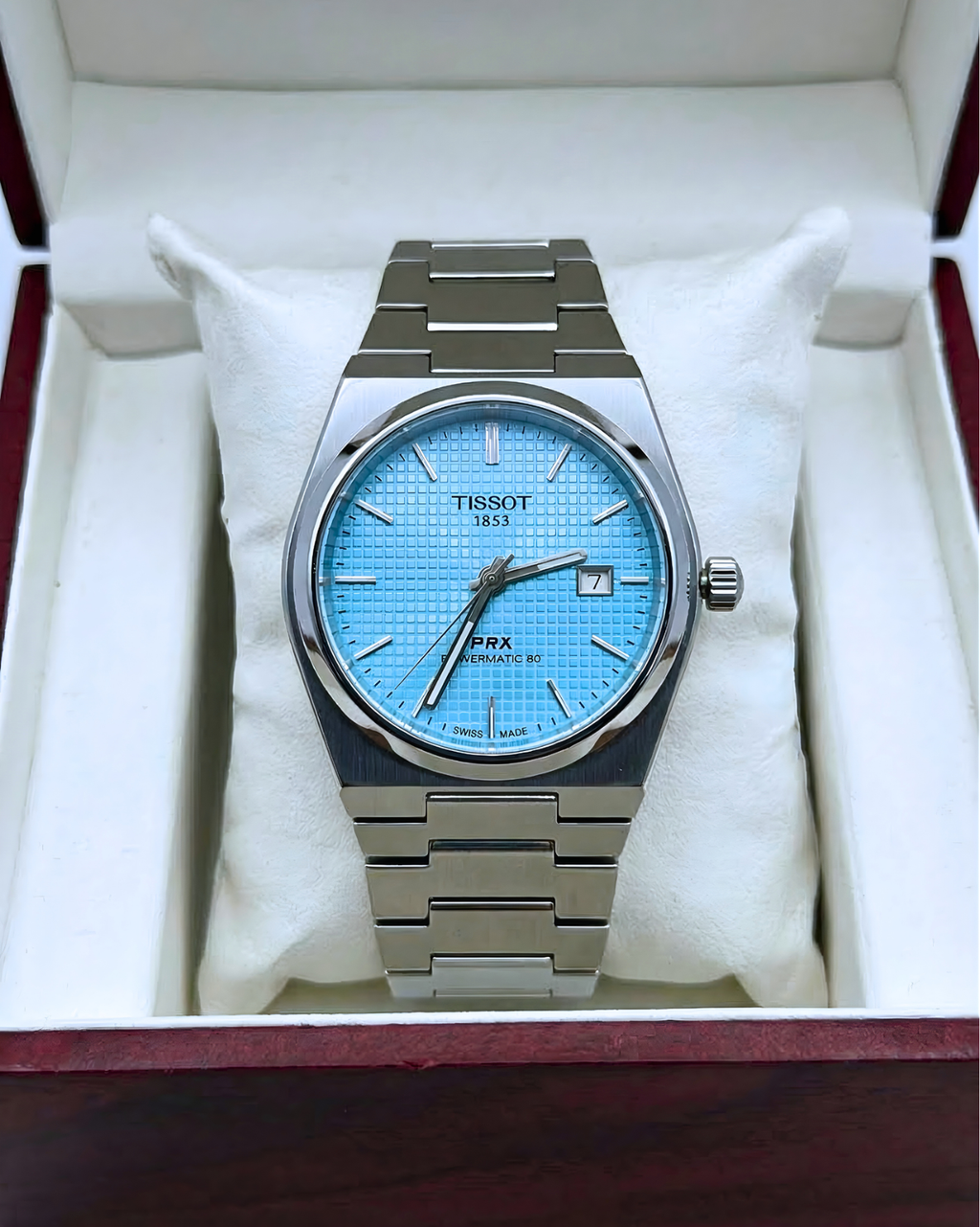 Tissot 1853 PRX – Premium Steel Watch (Tiffany & Mint) | Premium Wooden Box