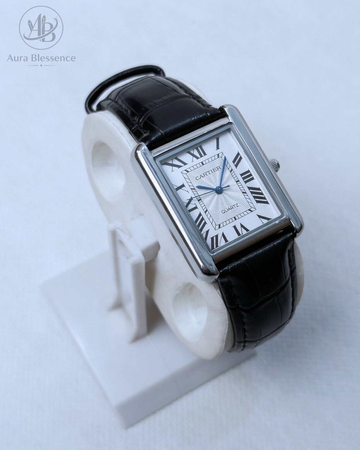 Luxury Tank Style Quartz Watch – Black Leather Strap, Roman Dial