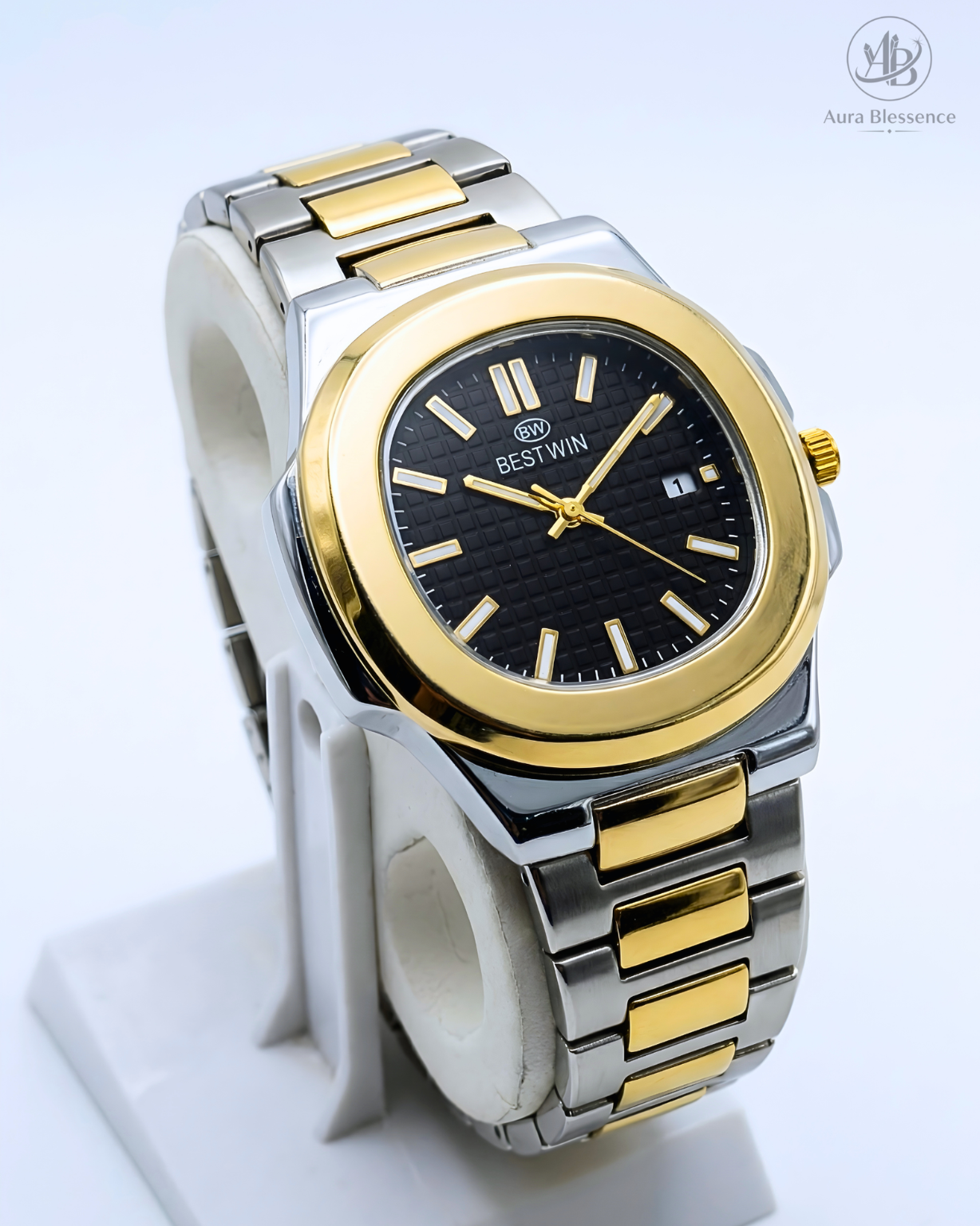 Best Win Two-Tone Luxury Watch – 18K Gold & Silver Steel with Double-Lock Clasp