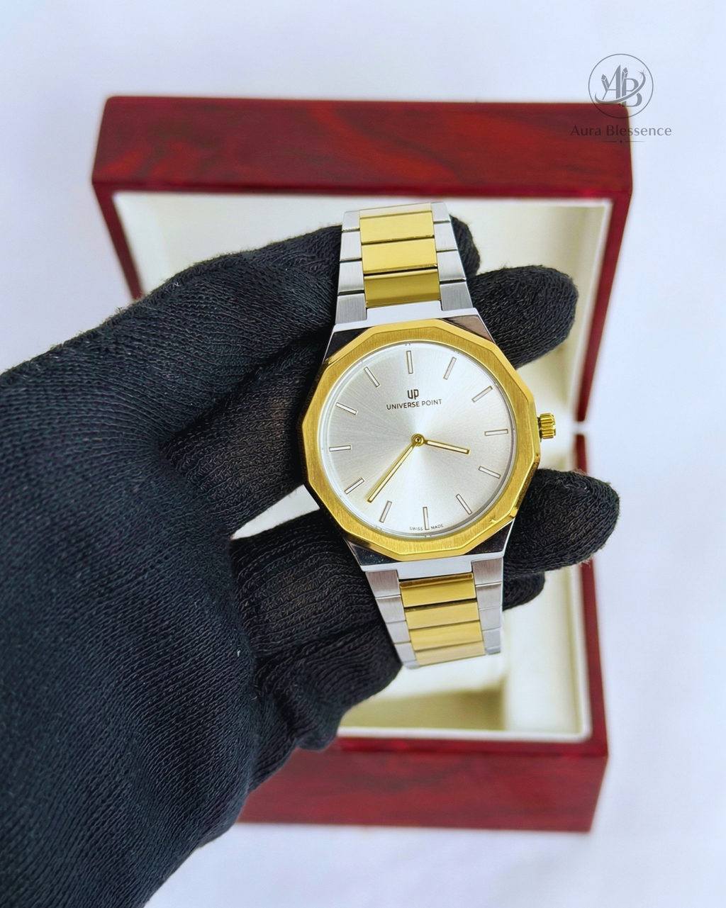 Ultra-Slim Two-Tone Silver & Gold Luxury Watch – Smart 8mm Thin Profile – Premium Men’s Fashion Timepiece