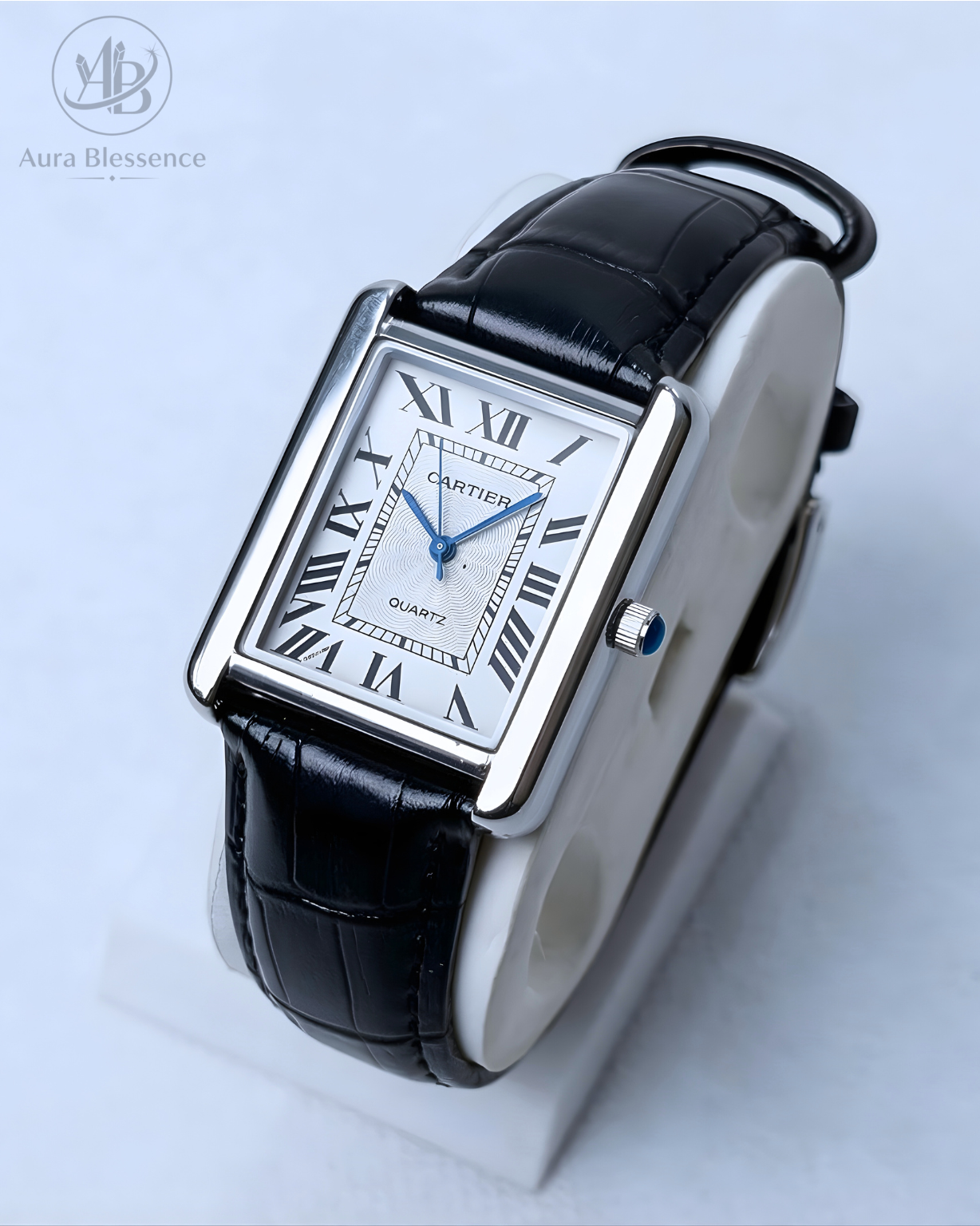 Luxury Tank Style Quartz Watch – Black Leather Strap, Roman Dial