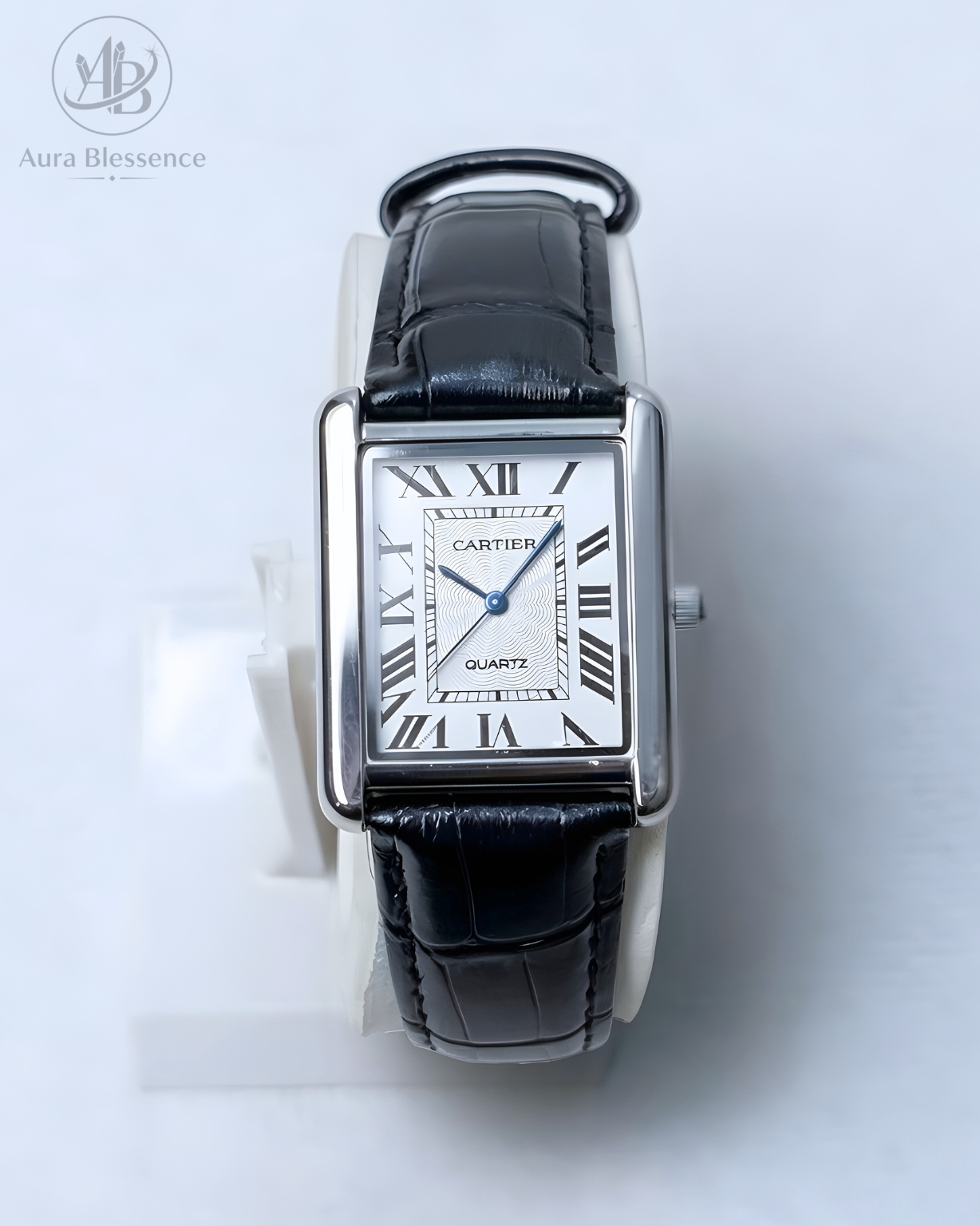 Luxury Tank Style Quartz Watch – Black Leather Strap, Roman Dial