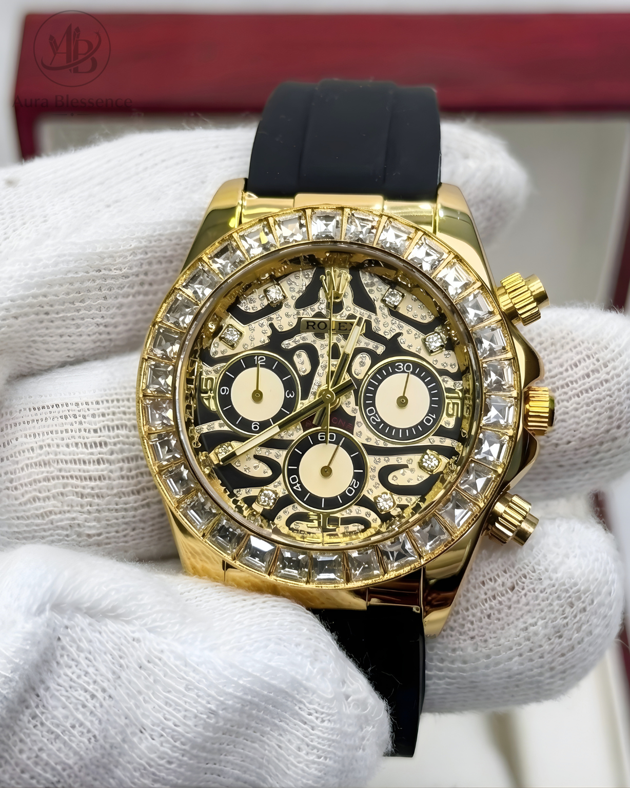 Luxury Gold Chronograph Watch – Black Strap
