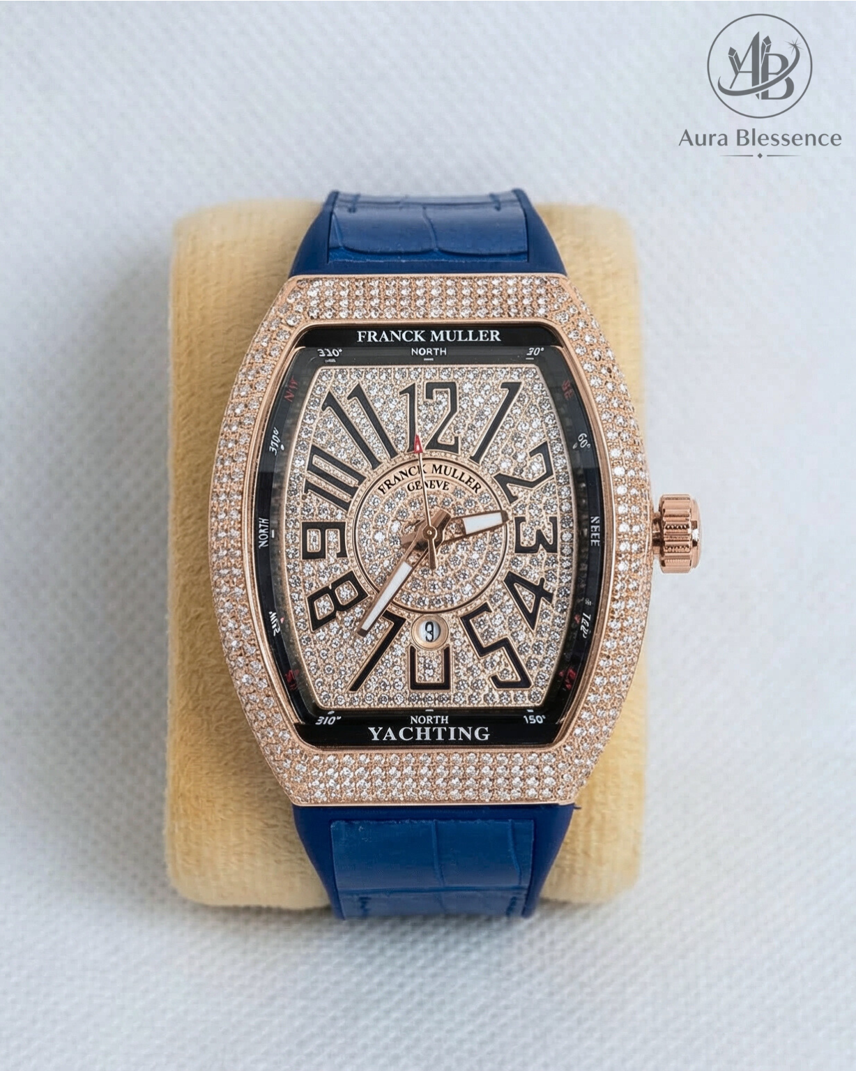 Luxury Diamond Style Watch – Blue Strap, Elegant Design