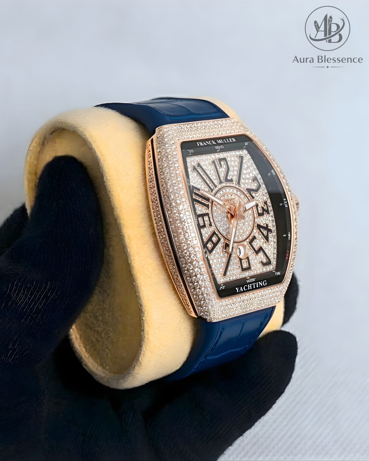 Luxury Diamond Style Watch – Blue Strap, Elegant Design