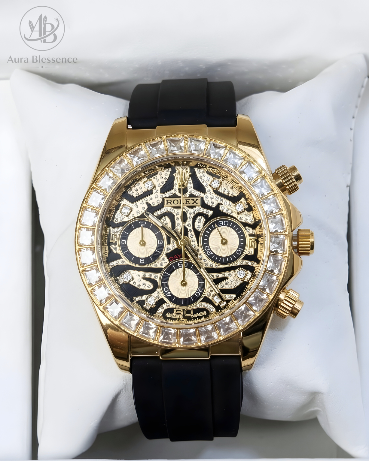 Luxury Gold Chronograph Watch – Black Strap