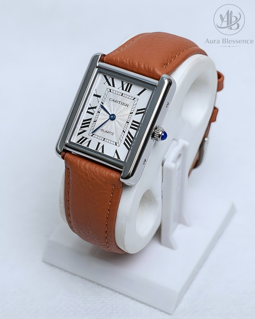 Classic Rectangular Quartz Watch – Brown Leather Strap