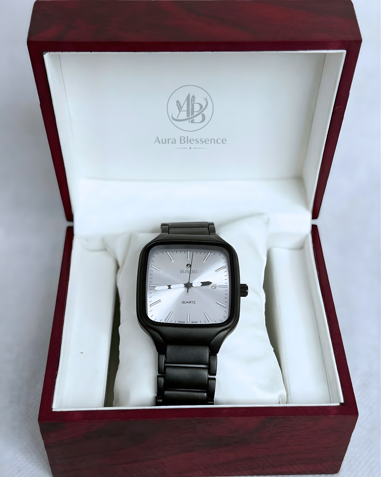 Classic Black Quartz Watch – Stainless Steel Chain | Rado Style